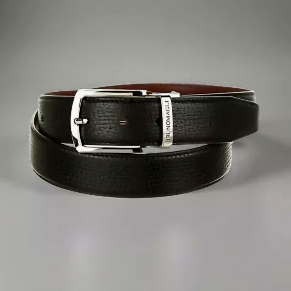 Bruno Magli Reversible Belt Size 38 Men's Textured Black Pebble Italian Leather